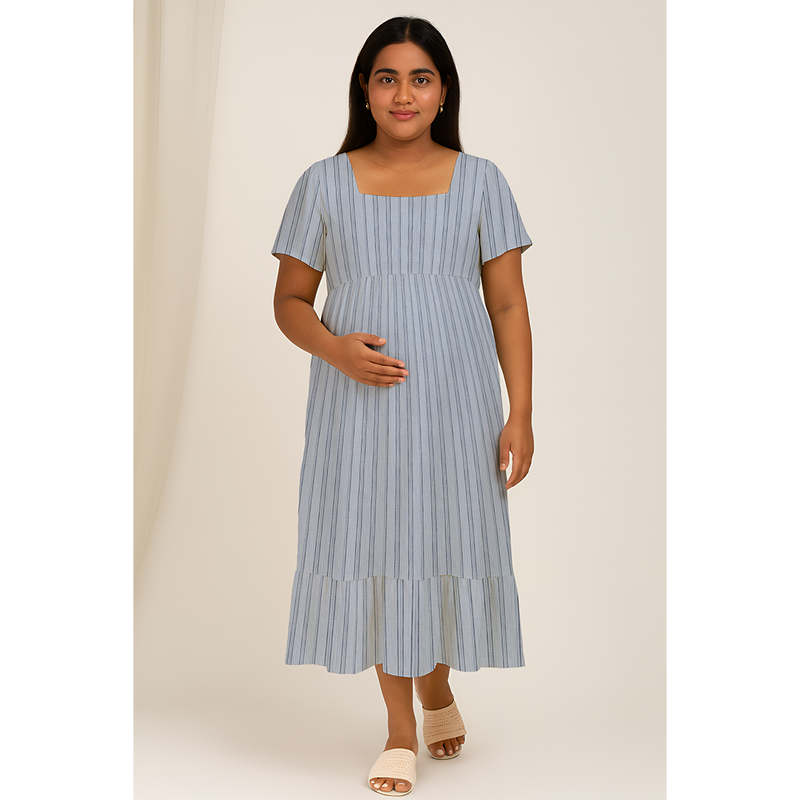 Blue Mist Stripe Cotton Customised Maternity Wear.
