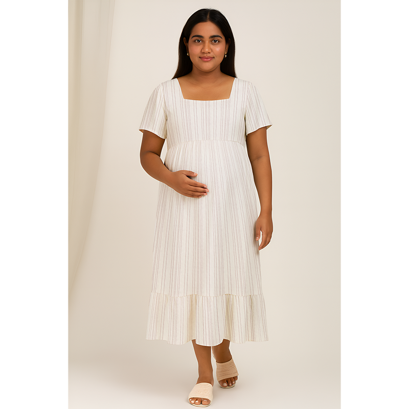 Ivory Mist Pinstripe Cotton Customised Maternity Wear.