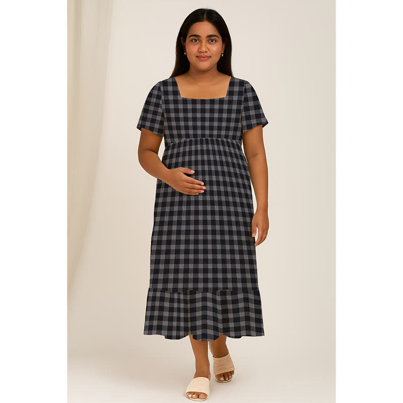 Charcoal Check Cotton  Customised Maternity Wear.