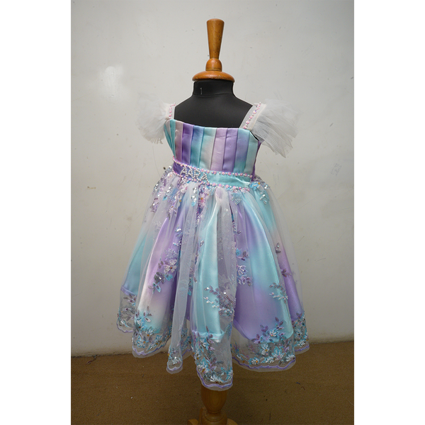 Mother & Daughter Pastel Ombre Embroidered Partywear Set | Twinning Satin Lehenga & Gown