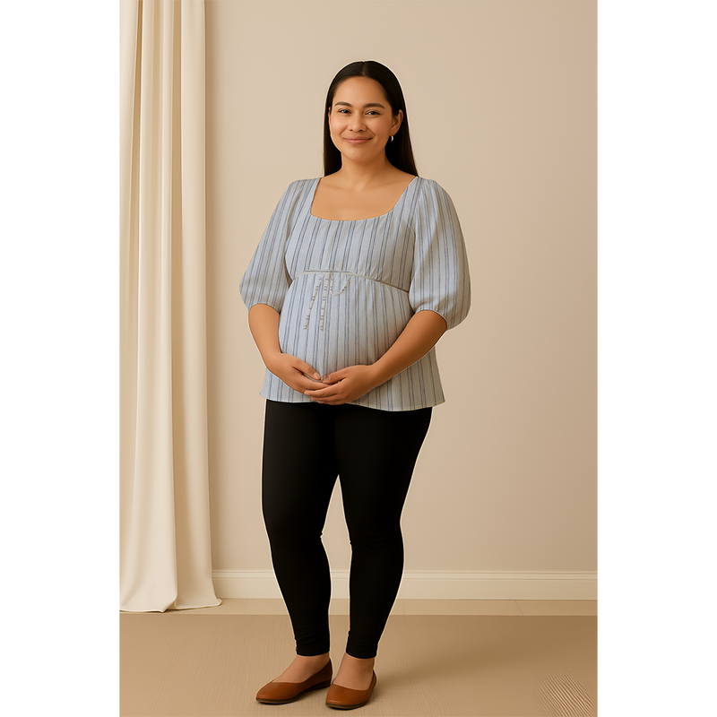 Blue Mist Stripe Cotton Customised Maternity Wear.