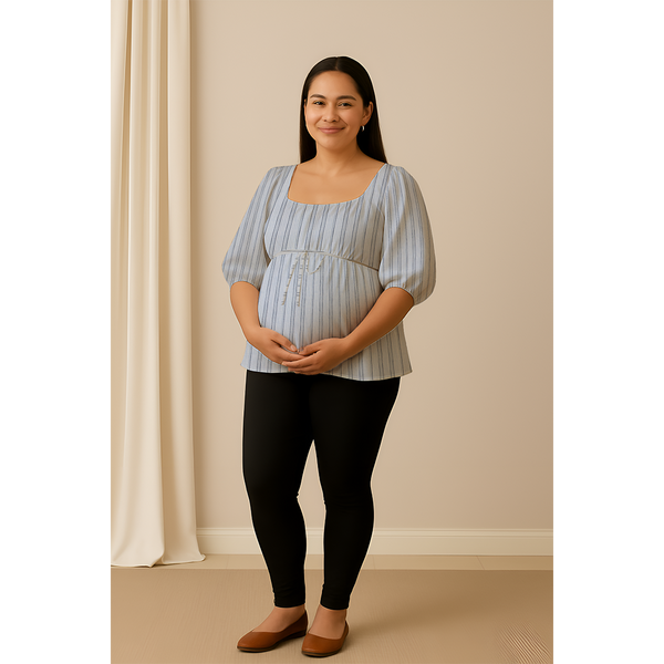 Blue Mist Stripe Cotton Customised Maternity Wear.