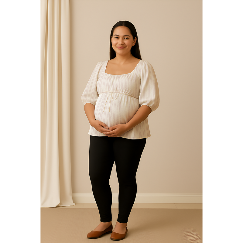 Ivory Mist Pinstripe Cotton Customised Maternity Wear.