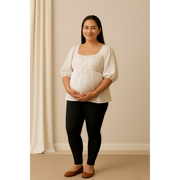 Ivory Mist Pinstripe Cotton Customised Maternity Wear.