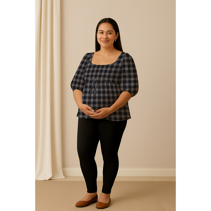 Charcoal Check Cotton  Customised Maternity Wear.