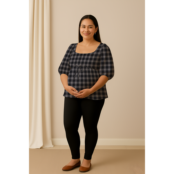 Charcoal Check Cotton  Customised Maternity Wear.