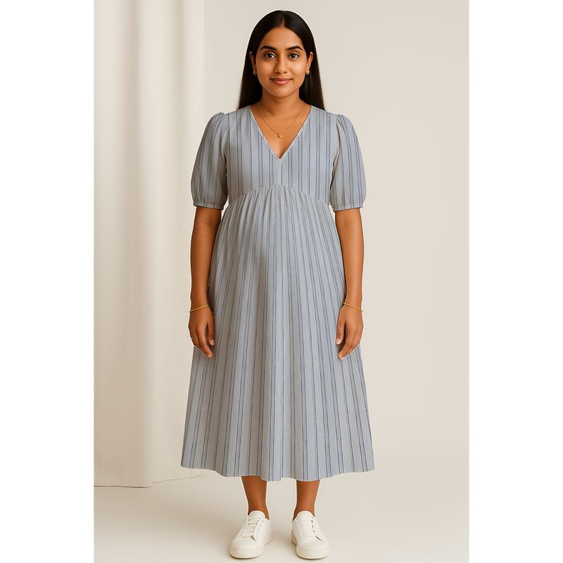 Blue Mist Stripe Cotton Customised Maternity Wear.