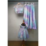 Mother & Daughter Pastel Ombre Embroidered Partywear Set | Twinning Satin Lehenga & Gown