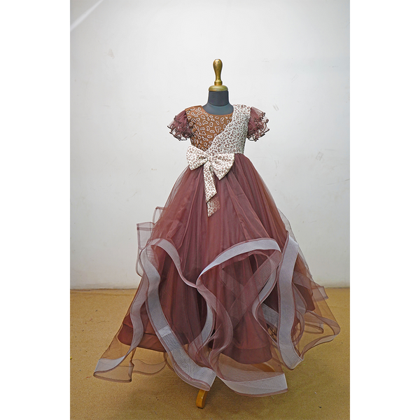 Family Matching Brown Ethnic Outfit Set – Party Wear Gown, Kurta Pajama & Shirt Set for Couples & Kids