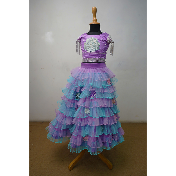 Lavender & Aqua Mermaid-Themed Family Outfit Set – Women & Girls Matching Party Wear