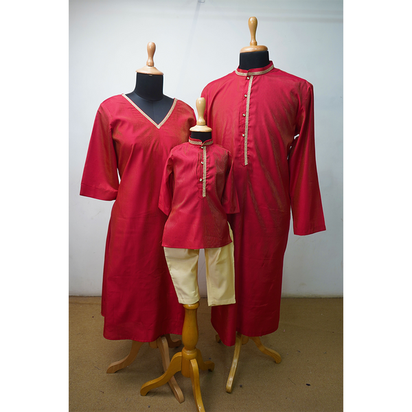 Family Matching Red Kurta & Dress Set | Ethnic Wear for Men, Women & Kids