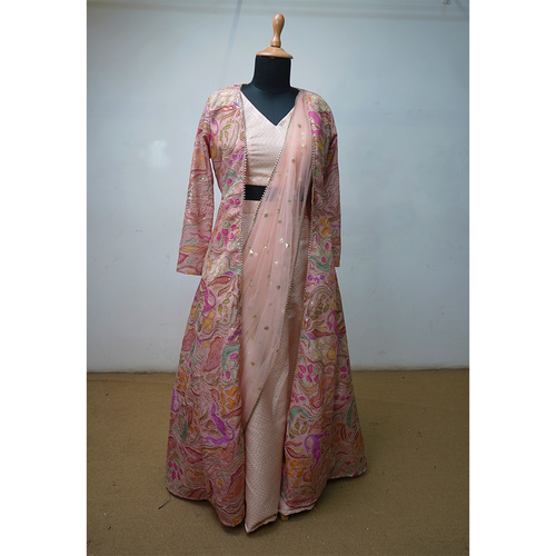 Blush Pink Embroidered Long Jacket Set for Women | Festive Ethnic Wear