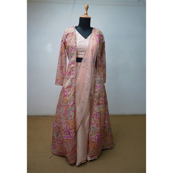 Blush Pink Embroidered Long Jacket Set for Women | Festive Ethnic Wear