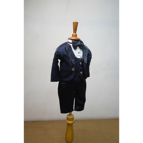 Navy Blue Embellished Blazer Set for Boys | 4-Piece Party Wear Outfit
