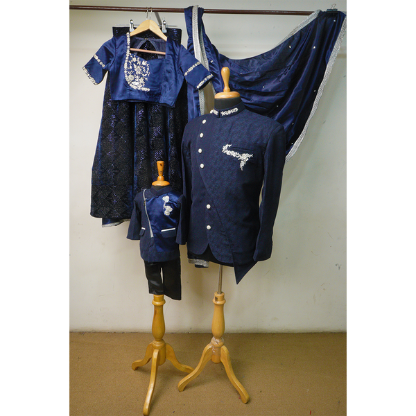 Navy Blue Embroidered Family Combo | Matching Mom Dad Son Outfit Set