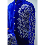 Royal Blue Velvet Family Ensemble with Silver Leaf Embroidery