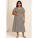 Misty Grey Pinstripe Cotton Customised Maternity Wear.