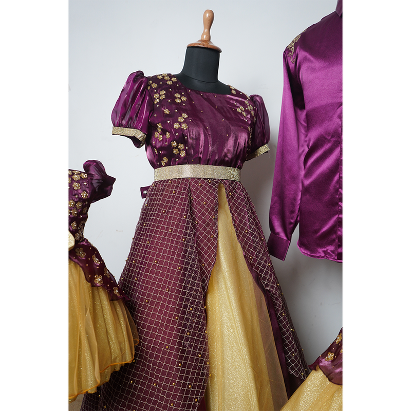 Regal Plum & Gold Floral Family Outfit Set