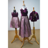 Purple velvet and jacquard brocade coordinated ethnic sibling set – girls’ pleated dresses and boy’s embroidered jacket