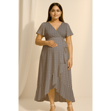 Misty Grey Pinstripe Cotton Customised Maternity Wear.