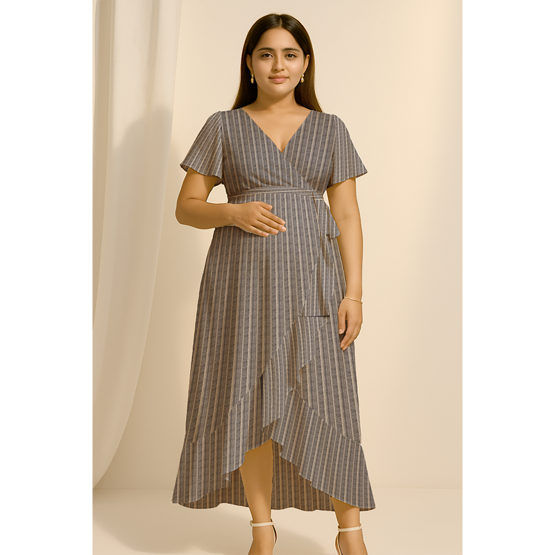 Misty Grey Pinstripe Cotton Customised Maternity Wear.