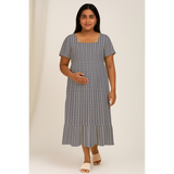 Misty Grey Pinstripe Cotton Customised Maternity Wear.