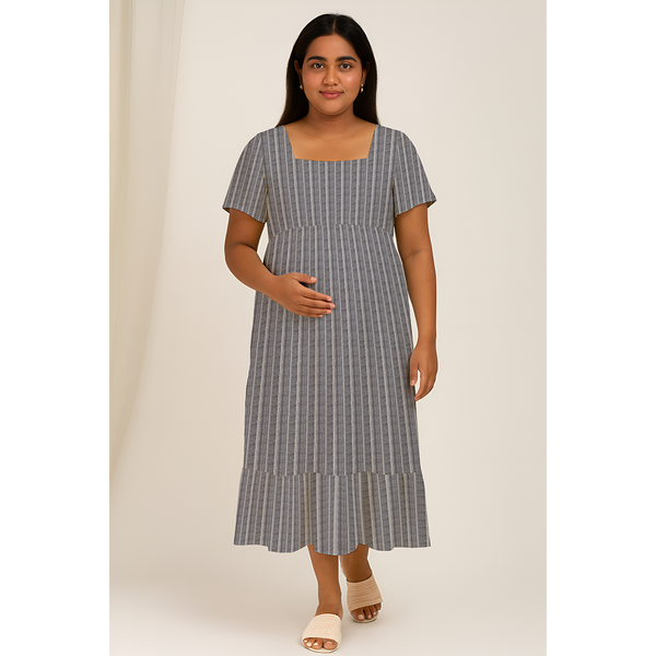 Misty Grey Pinstripe Cotton Customised Maternity Wear.