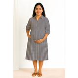 Misty Grey Pinstripe Cotton Customised Maternity Wear.