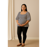 Misty Grey Pinstripe Cotton Customised Maternity Wear.