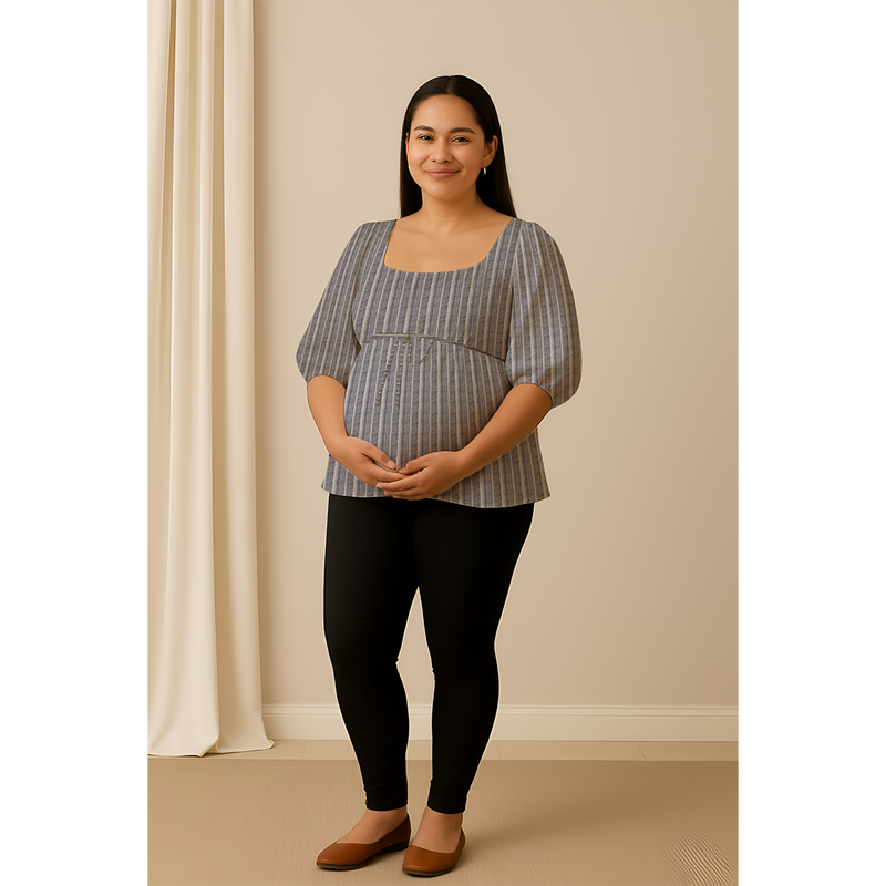 Misty Grey Pinstripe Cotton Customised Maternity Wear.