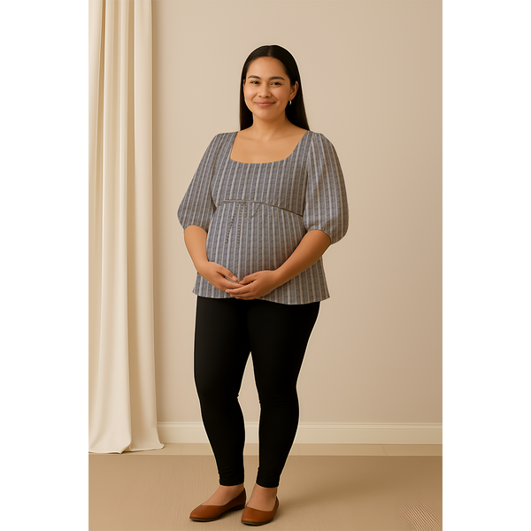 Misty Grey Pinstripe Cotton Customised Maternity Wear.