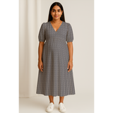 Misty Grey Pinstripe Cotton Customised Maternity Wear.