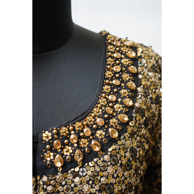 Black & Gold Banarasi Couple Ethnic Set – Jacket Style Gown & Sherwani