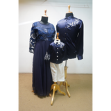 Elegant Navy Blue Family Matching Outfit Set – Embroidered Festive Wear