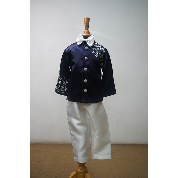 Elegant Navy Blue Family Matching Outfit Set – Embroidered Festive Wear