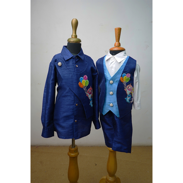 Royal Blue Family Twinning Set – Mom Saree Gown & Kids Embroidered Partywear Outfit