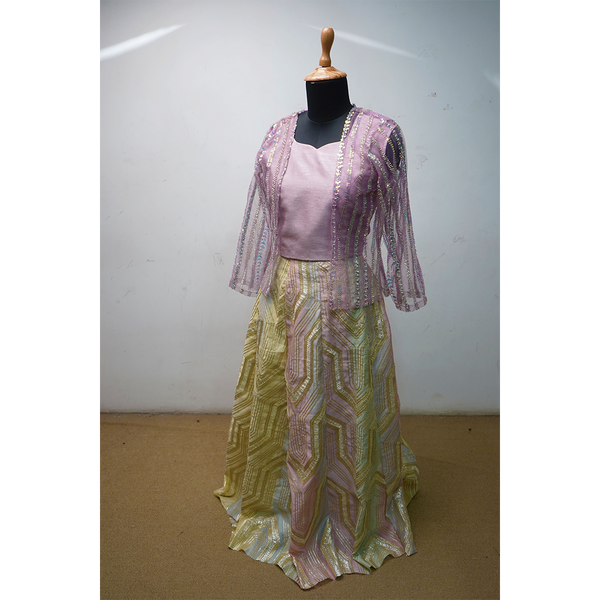 Lavender Pastel Sequins Party Wear Lehenga Set for Girls | Designer Kids Lehenga with Crop Top & Jacket