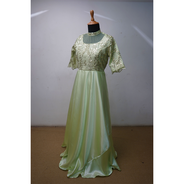 Elegant Mint Green Embroidered Long Gown for Women | Party Wear Designer Flared Dress