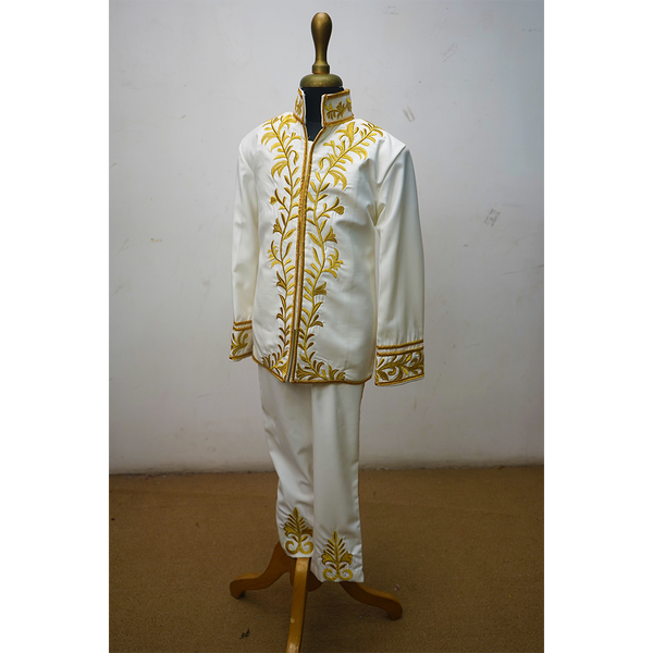 Royal White & Gold Embroidered Boys’ Sherwani Set | Traditional Festive Ethnic Wear
