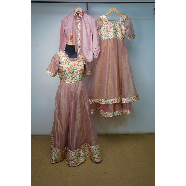 Peach Floral Matching Family Outfit Set – Mom, Daughter & Dad