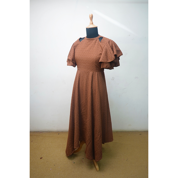 Chocolate Brown Textured Flare Gown – Women’s Elegant Outfit