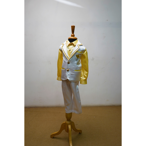 Boys Premium Yellow & White Party Suit Set – Shirt, Blazer & Pant | Kids Formal Wear for Weddings & Celebrations