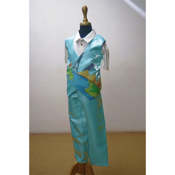 Boys Formal Sky Blue Suit Set with Artistic Embroidery | Birthday & Function Wear