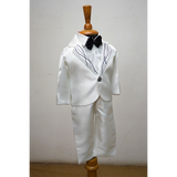 Elegant Family White Celebration Outfit Set – Men’s Kurta, Women’s Sequin Saree Gown & Baby Boy Tuxedo Suit