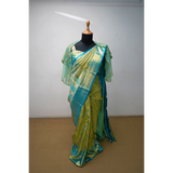 Elegant Aqua-Green Kanchipuram Silk Saree with Contrast Pallu & Embellished Blouse