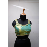 Elegant Aqua-Green Kanchipuram Silk Saree with Contrast Pallu & Embellished Blouse