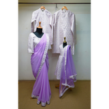 Lavender Family Matching Ethnic Outfit Set – Saree, Kurta & Kids Dress | Festive & Wedding Wear