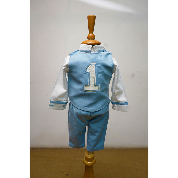 Boys Sky Blue Formal Suit Set | 3-Piece Party Wear Outfit with Shirt, Waistcoat & Shorts