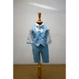Boys Sky Blue Formal Suit Set | 3-Piece Party Wear Outfit with Shirt, Waistcoat & Shorts