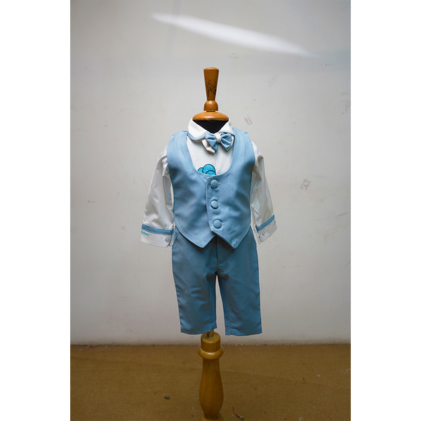 Boys Sky Blue Formal Suit Set | 3-Piece Party Wear Outfit with Shirt, Waistcoat & Shorts